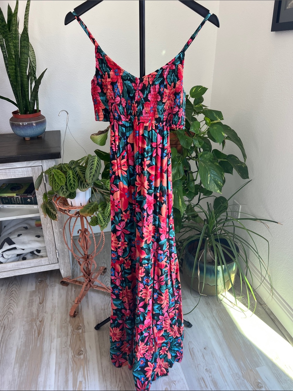 Roxy Pink & Teal Floral Maxi Dress